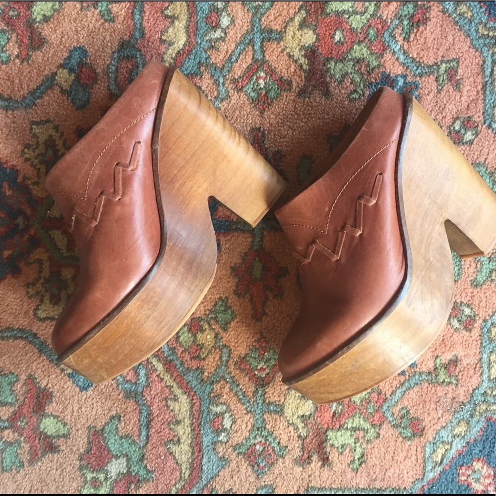 Free People Clog Mule Platform Western Leather